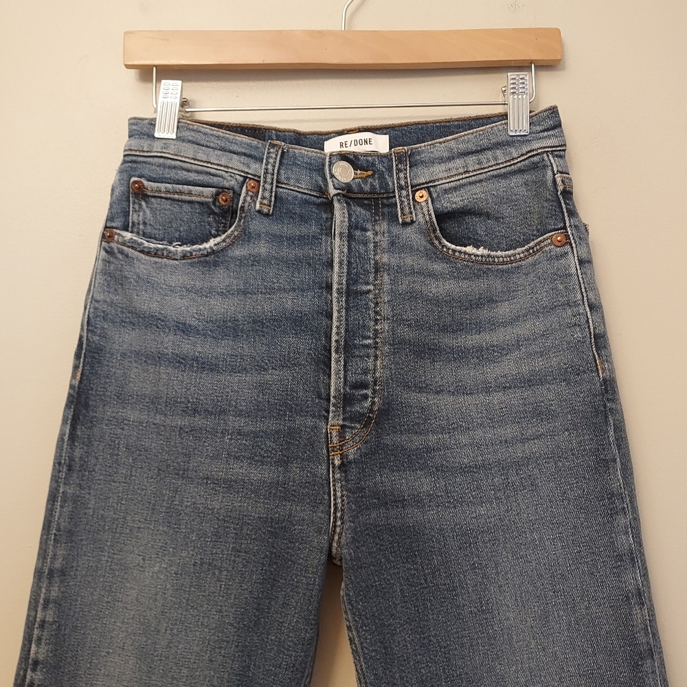 Re/Done Blue Denim Distressed Jeans Size 27 Button Fly Ankle - Picture 5 of 12